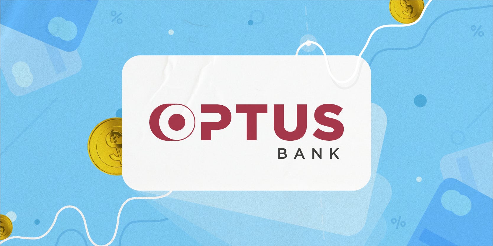 Optus Bank logo surrounded by illustrations of coins and credit cards.