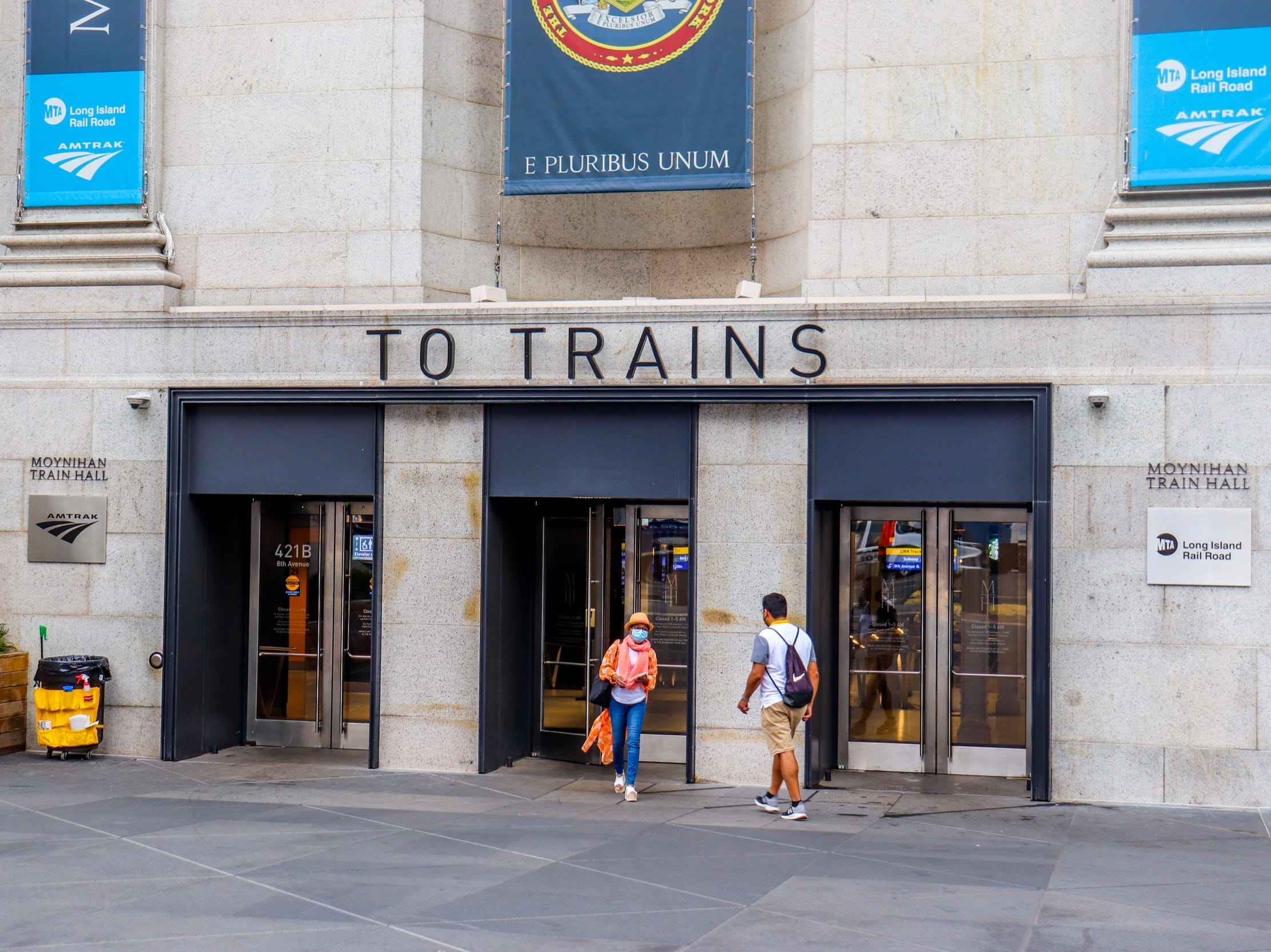 Front view of Moynihan Train Hall at New York's Pennsylvania Station - Amtrak Northeast Regional New York to Boston