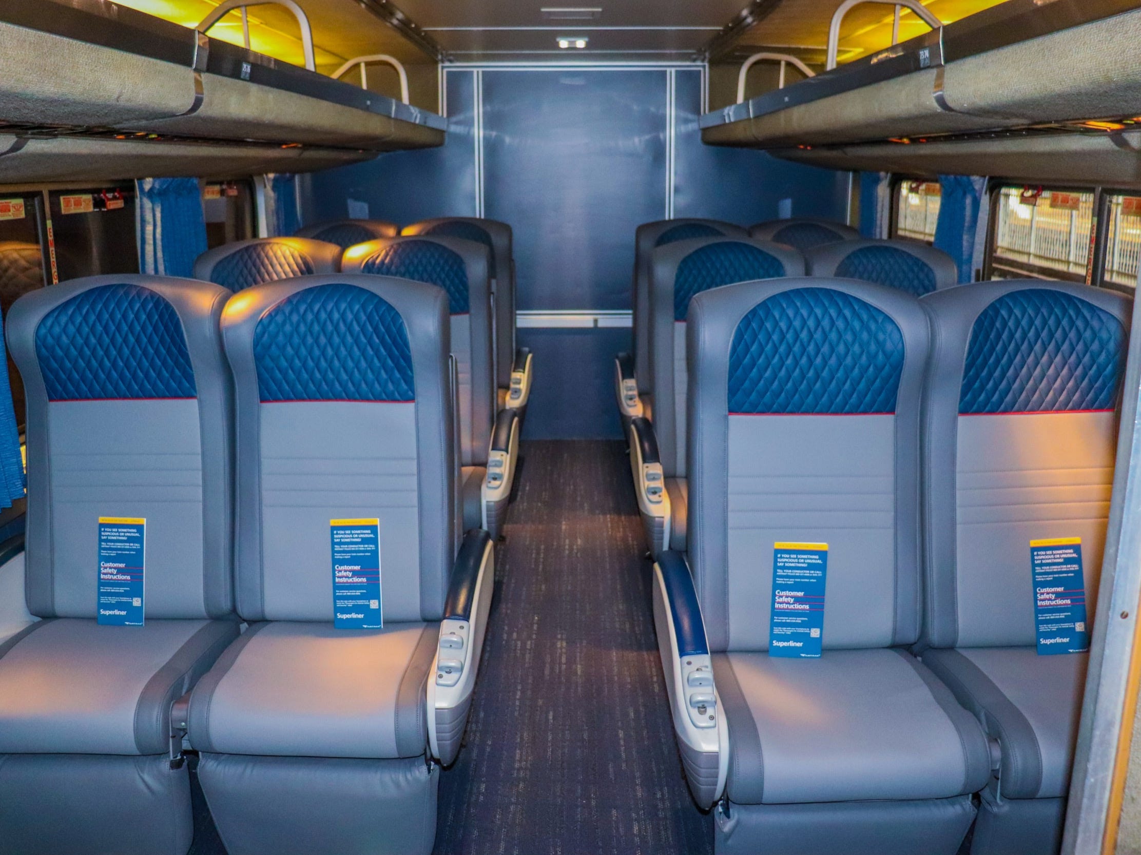 Inside the coach cabin of an Amtrak Superliner - Amtrak Upgraded Long Distance Trains 2021