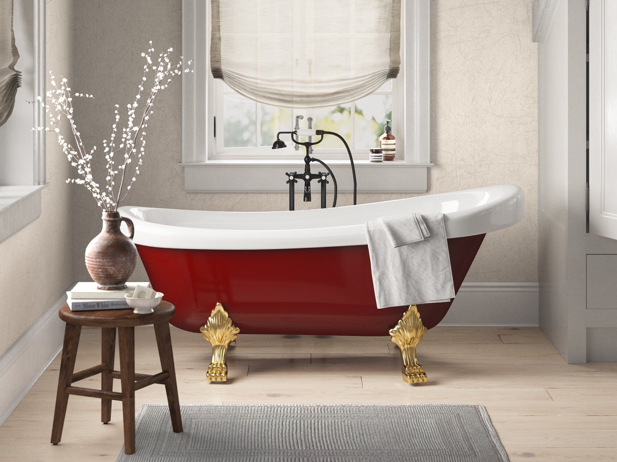 curved red clawfoot soaking bathtub with white trim the best freestanding bathtubs in 2021