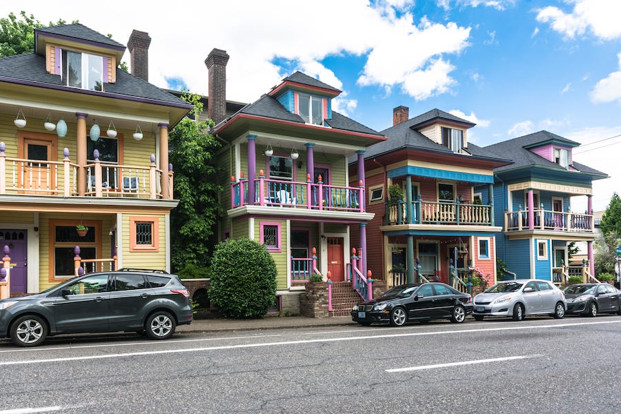 Homes on a street in Portland, Oregon