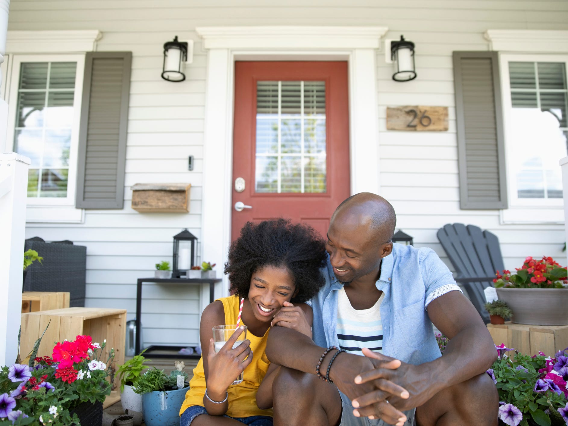 father daughter parent child porch