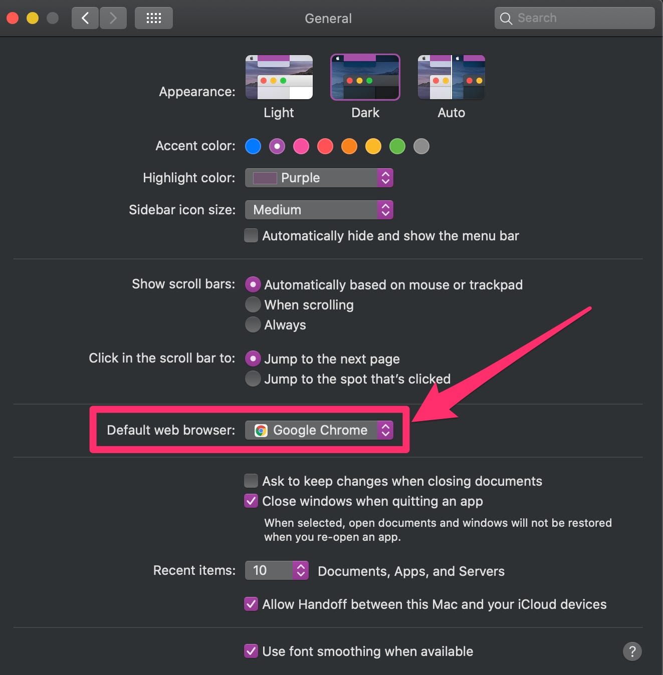 Screenshot of Mac System Preferences General page