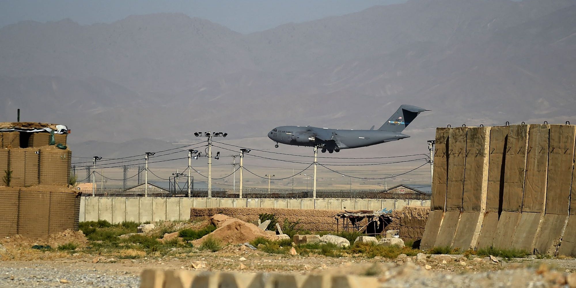 A plane lands at Bagram airfield in Afghanistan.