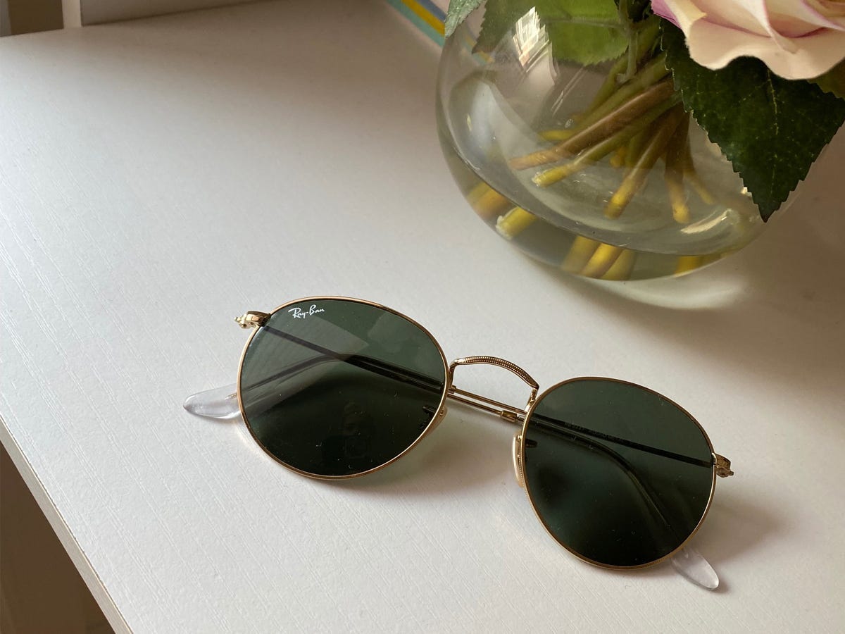 A close-up of the Ray-Ban round metal sunglasses